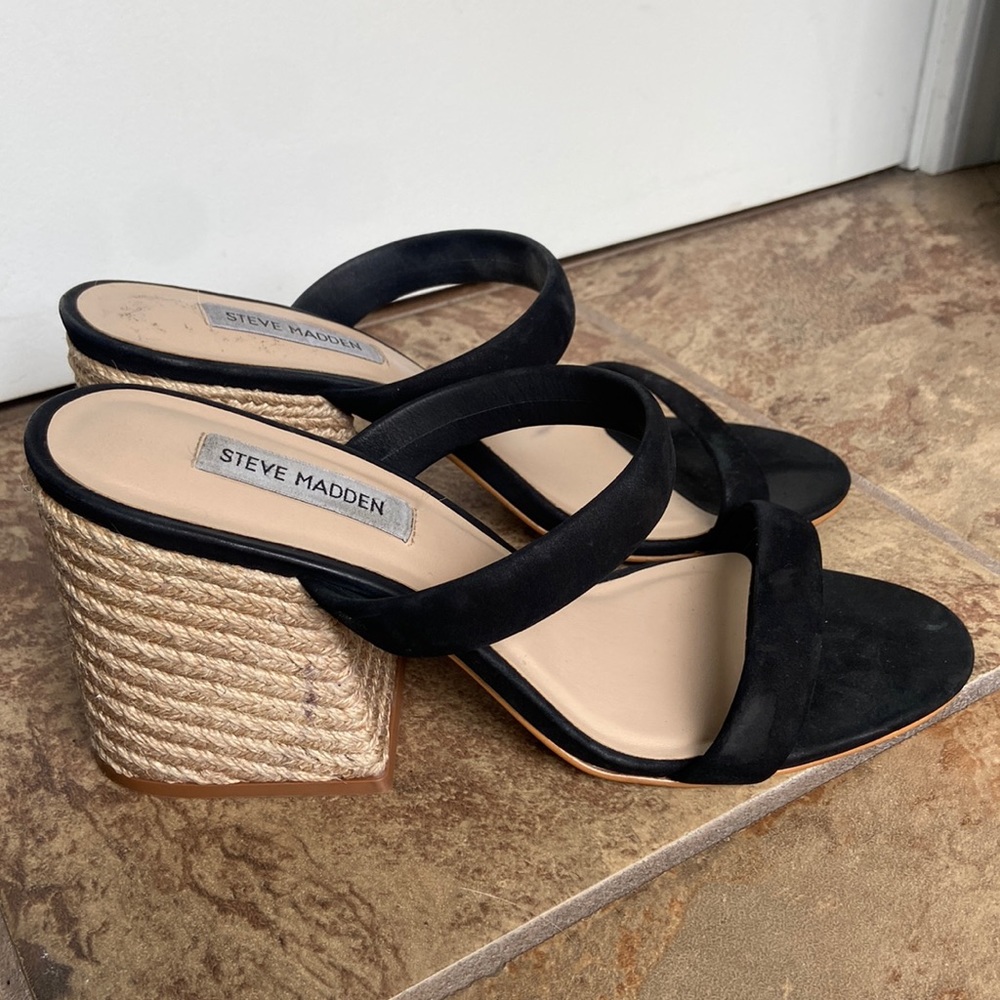Steve Madden Marcella Chunky Woven Heeled Sandal Black size 10
